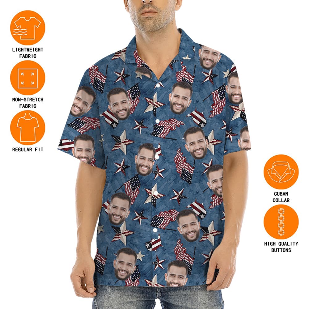 American Flags And Stars Custom Face Hawaiian Shirt