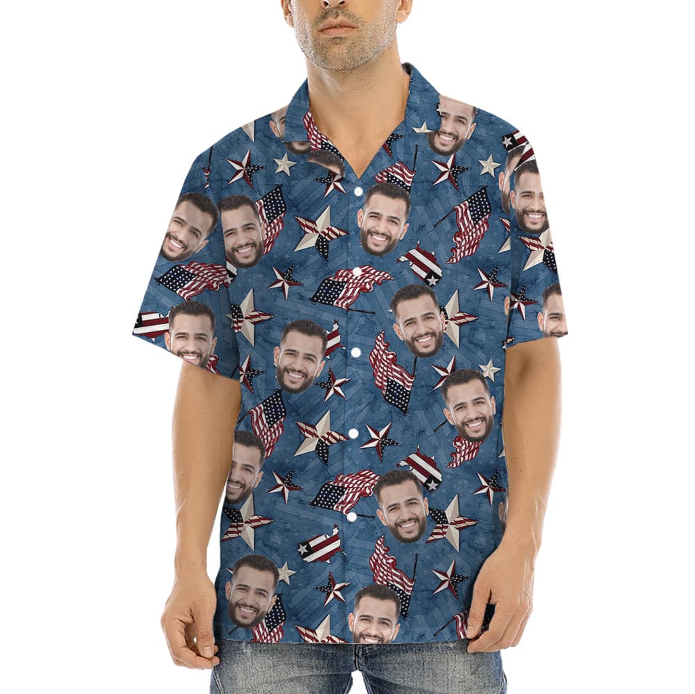 American Flags And Stars Custom Face Hawaiian Shirt (3)