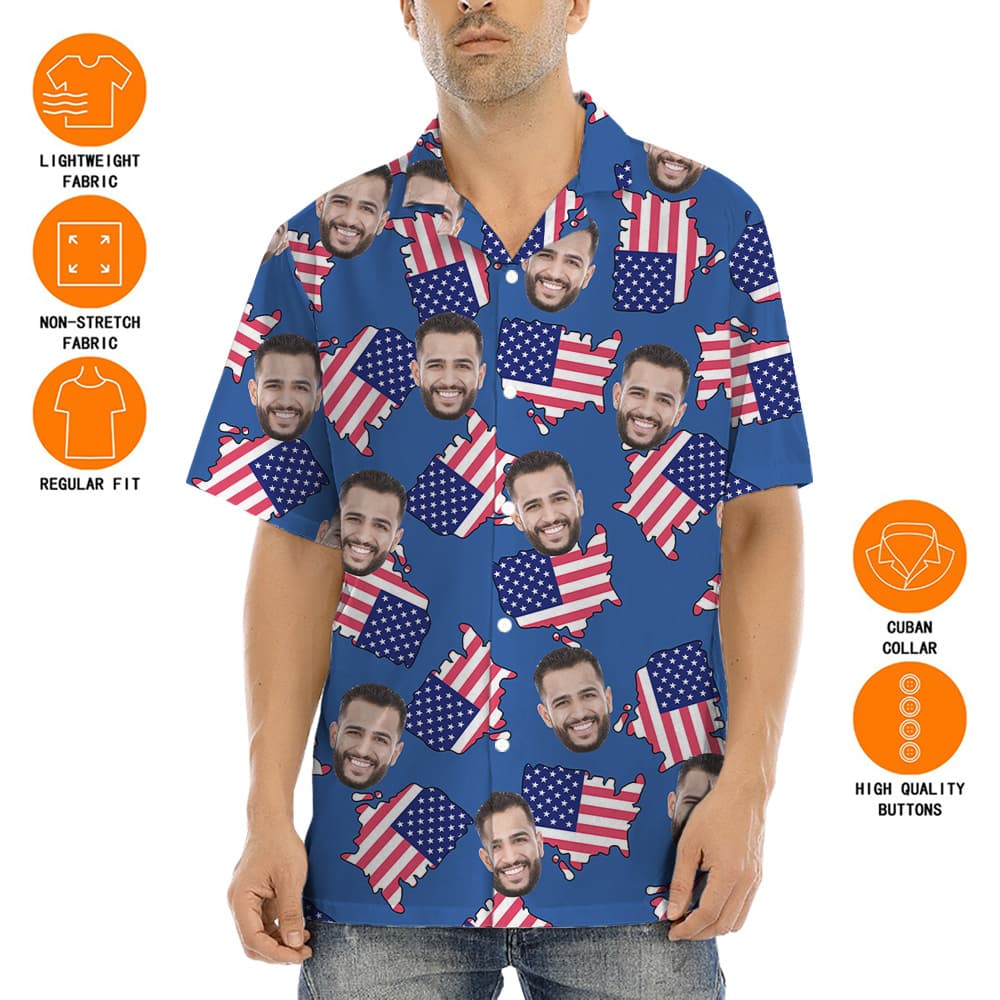 American Maps Blue Hawaiian Shirt With Custom Face