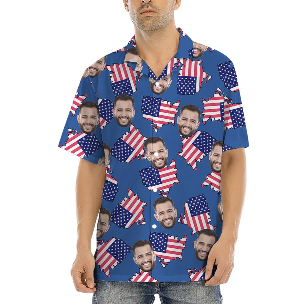 American Maps Blue Hawaiian Shirt With Custom Face (5)