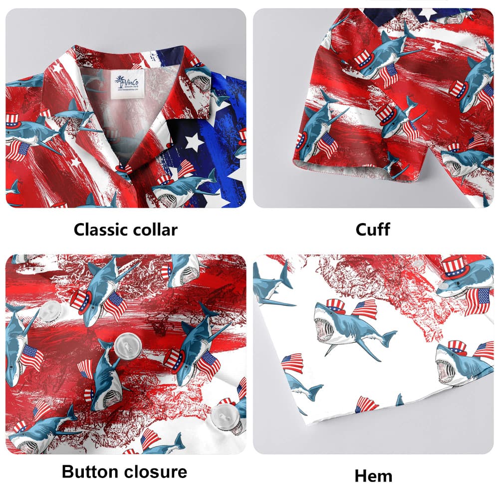 American Patriotic Shark Red And Blue Hawaiian Shirt