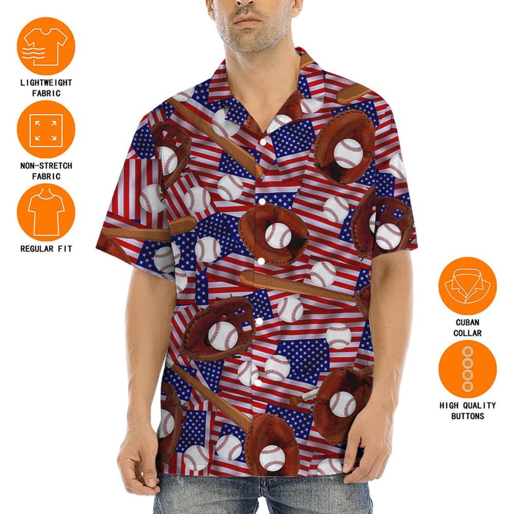 Baseball American Flag Hawaiian Shirt