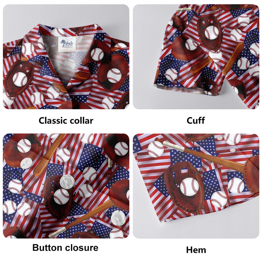 Baseball American Flag Hawaiian Shirt