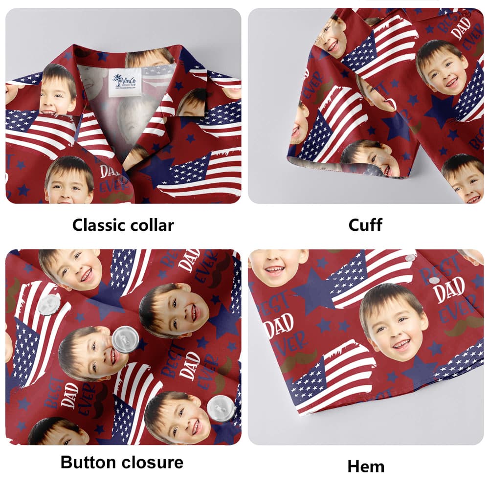 Best Dad Ever American Flag Custom Face Hawaiian Shirt