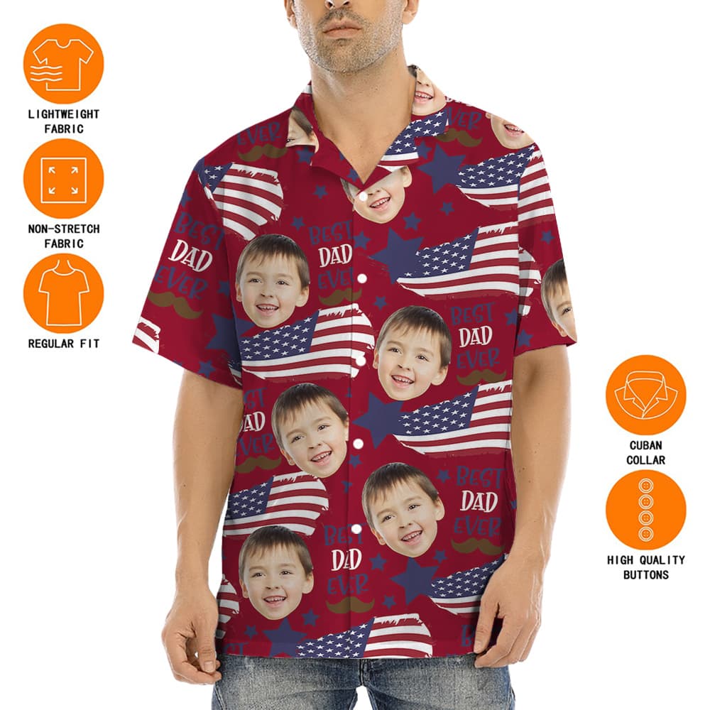 Best Dad Ever American Flag Custom Face Hawaiian Shirt