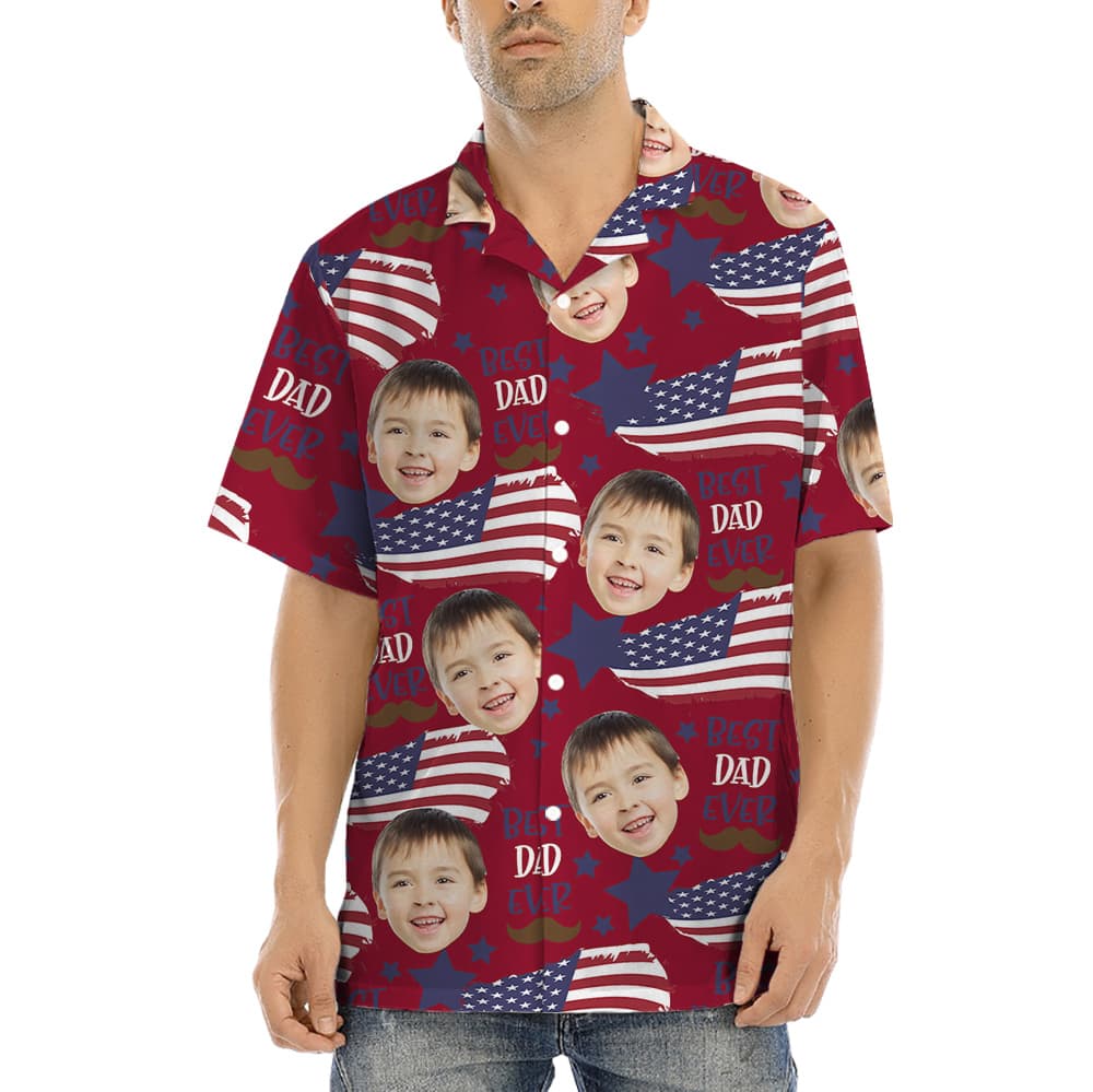 Best Dad Ever American Flag Custom Face Hawaiian Shirt (4)