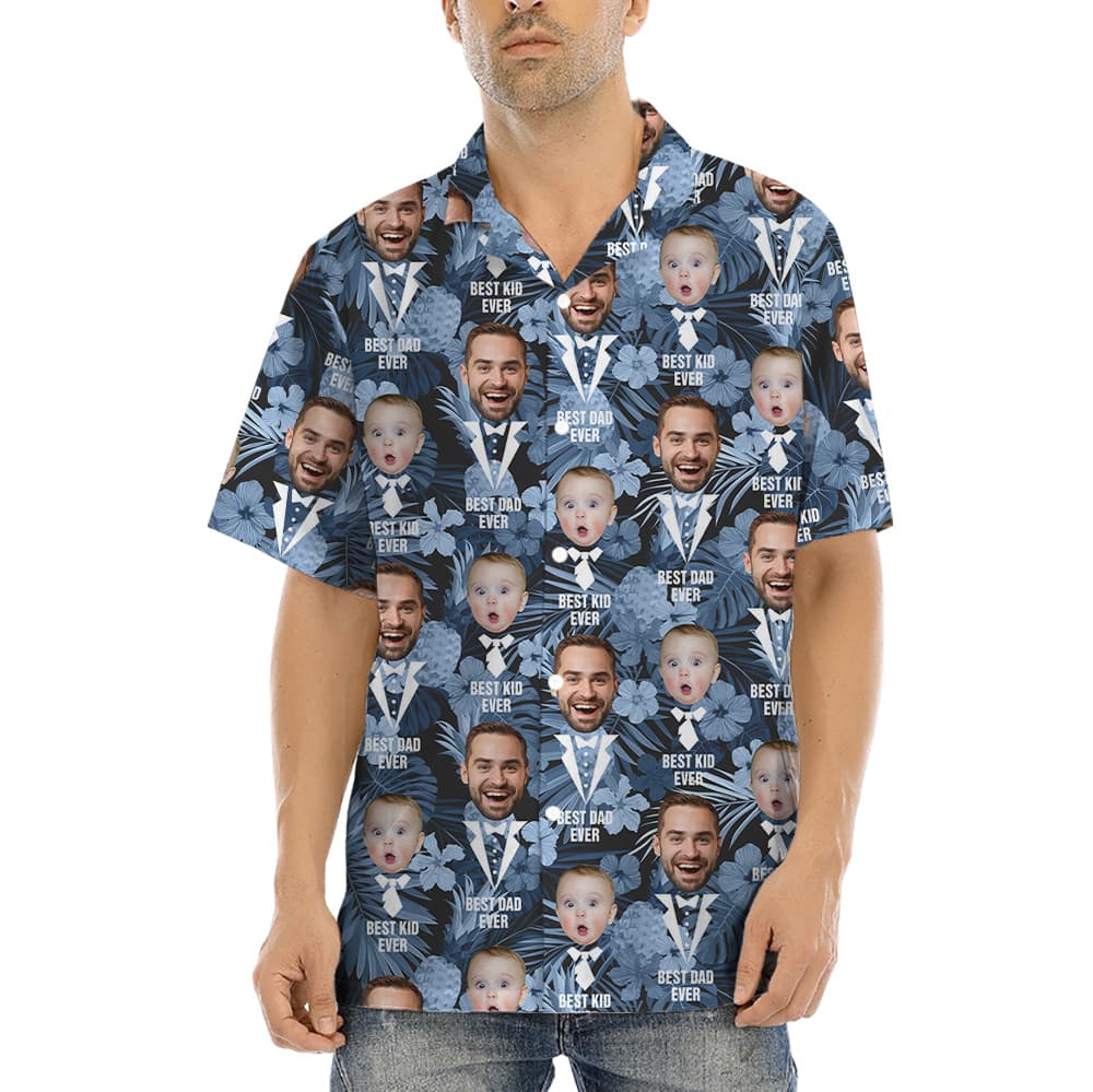 Best Dad Ever Custom Face Father And Kids Blue Hawaiian Shirt (2)