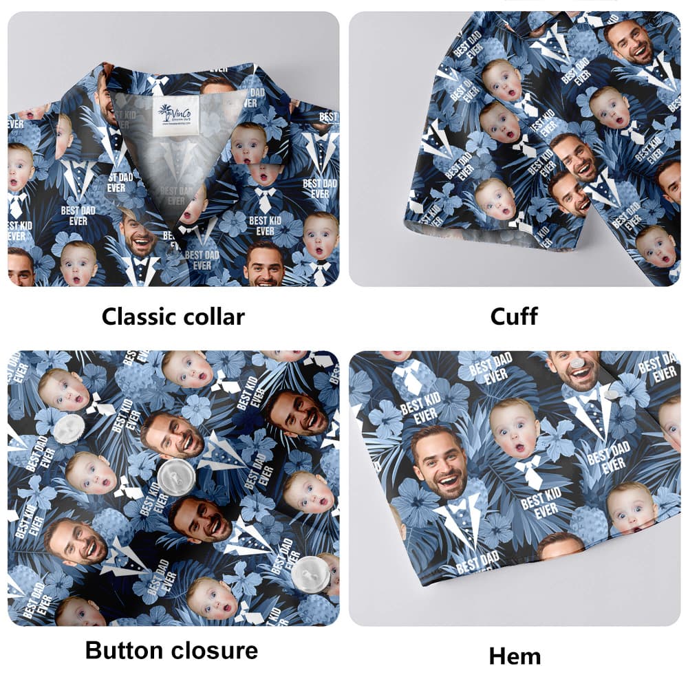 Best Dad Ever Custom Face Father And Kids Blue Hawaiian Shirt