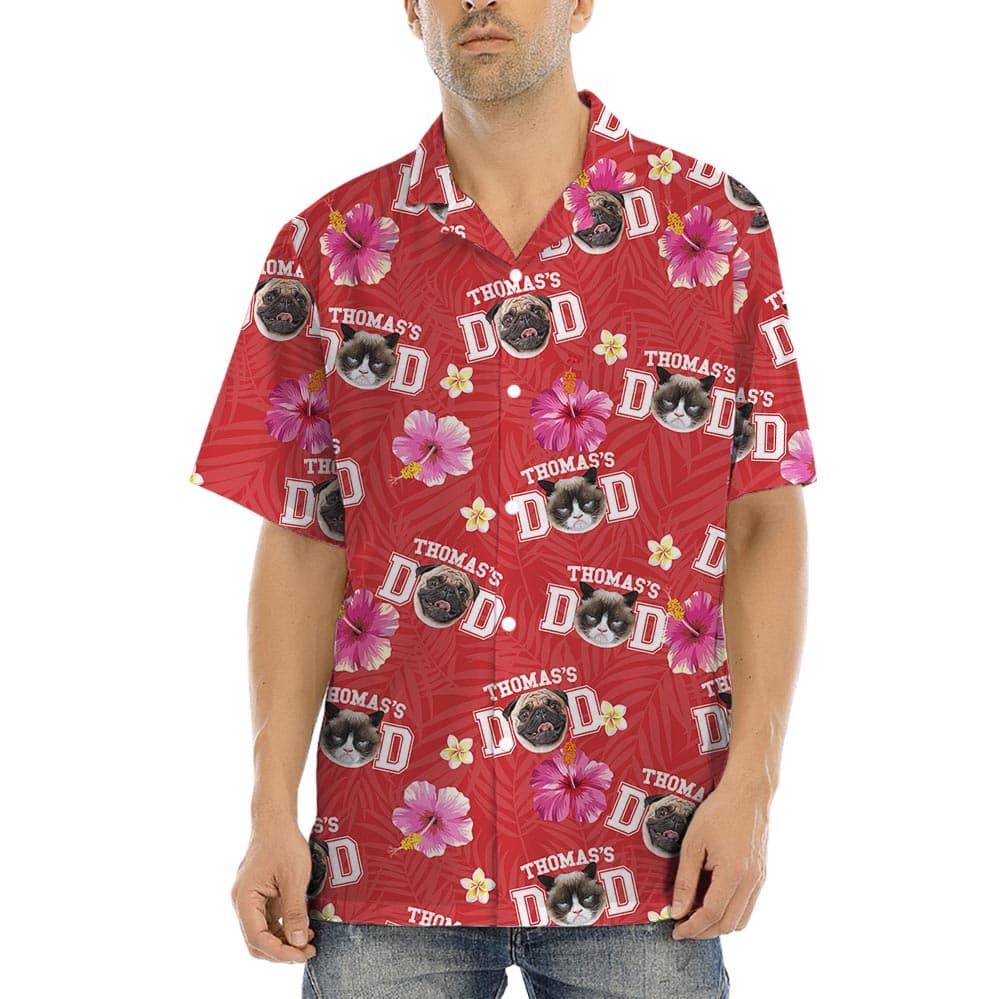 Best Dad Ever Hawaiian Shirt With Dog Face And Name can be customized with 1-5 days, and your pet name on it, dog or cat or both