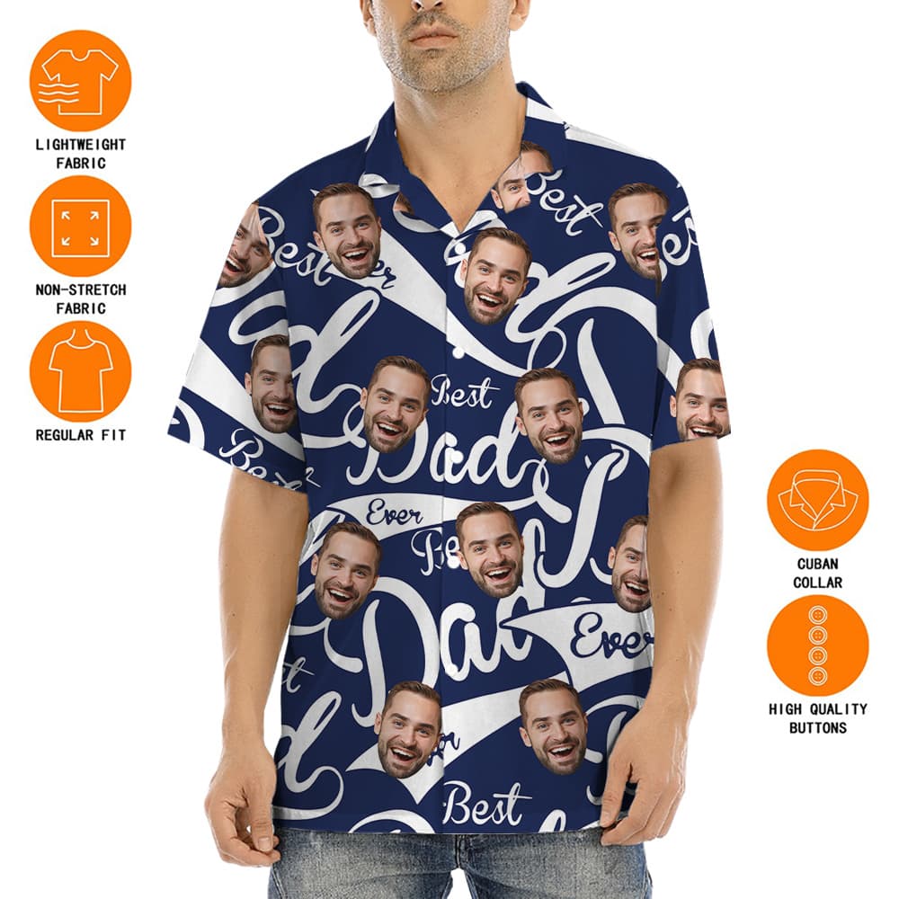 Best Dad Ever Navy Custom Face Aloha Shirt