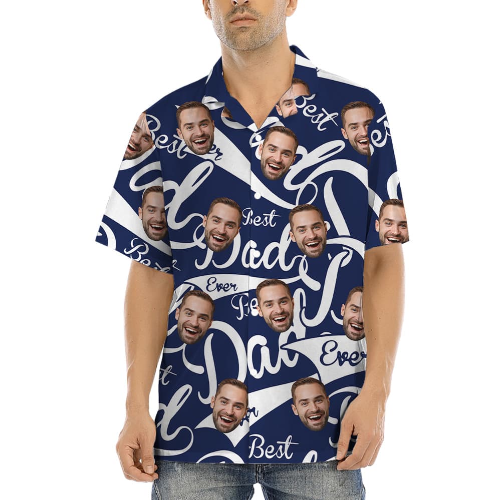 Best Dad Ever Navy Custom Face Aloha Shirt (2)