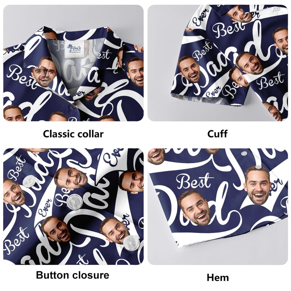 Best Dad Ever Navy Custom Face Aloha Shirt
