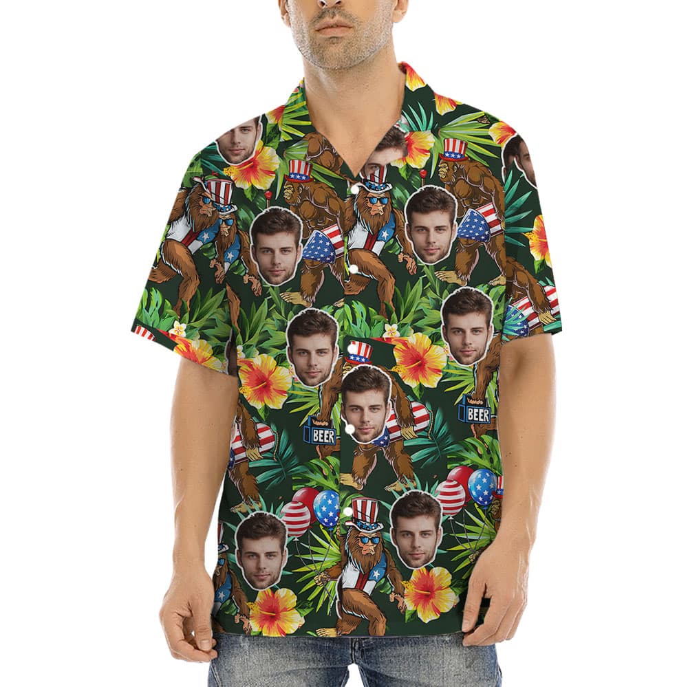 Bigfoot 4th Of July Hawaiian Shirt With 1-5 Faces