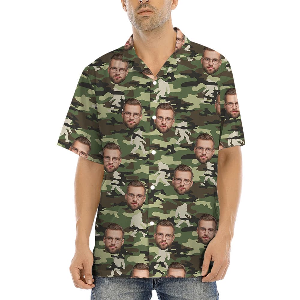 Bigfoot Military Button Up Shirt With 5 Faces