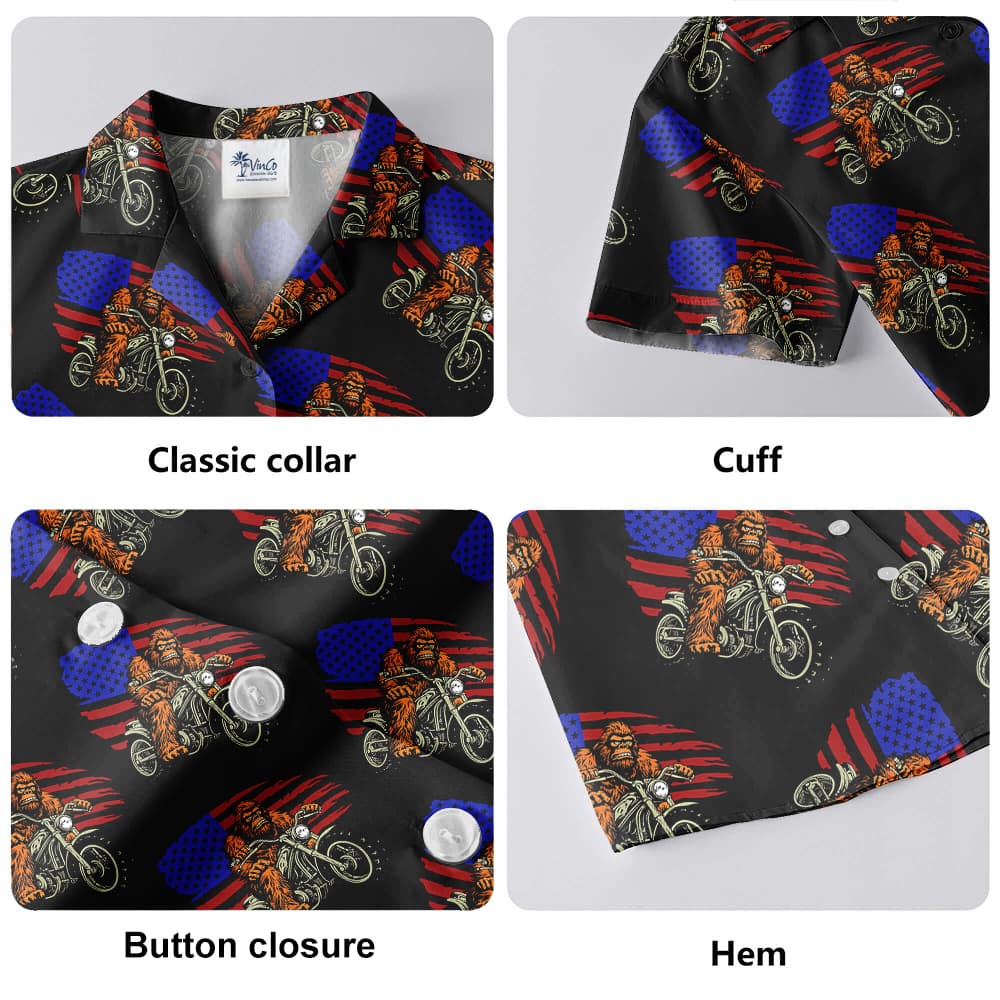Bigfoot Riding Motorcycle American Flag Hawaiian Shirt