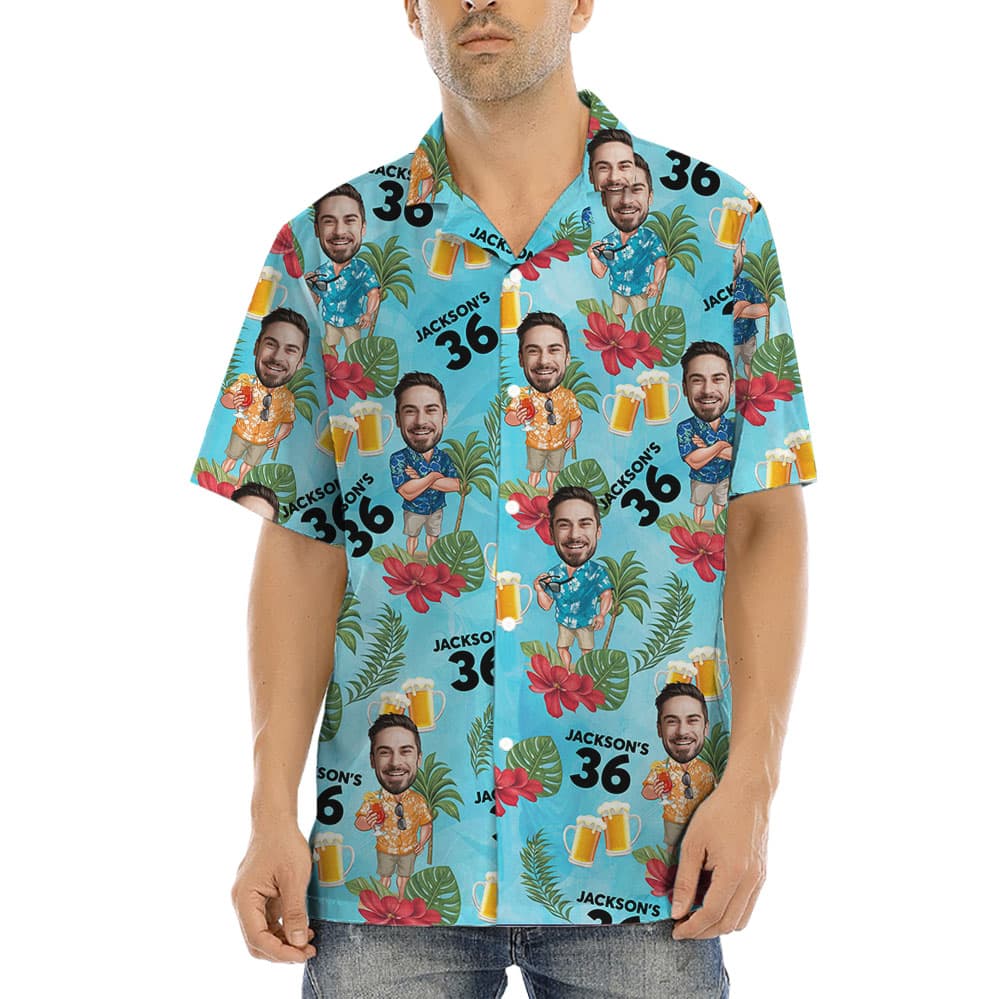Birthday Personalized Face Hawaiian Shirt With Age