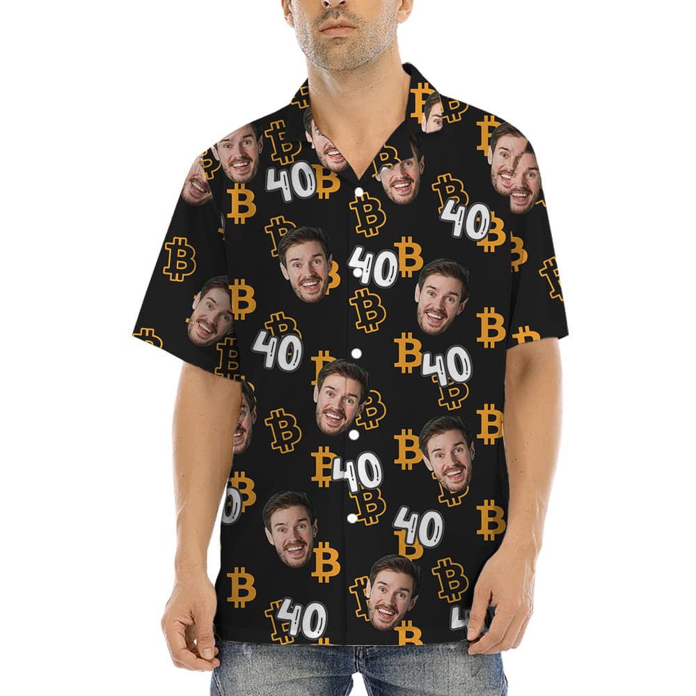 A Male Hawaiian Shirt with Custom Faces and Age on Bitcoin Themed