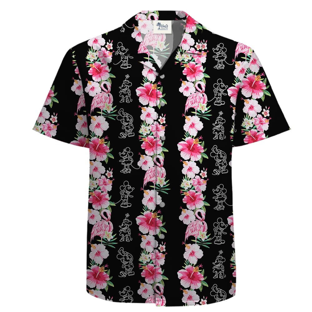 A Short Sleeve Shirt with Mickey and Flamingo