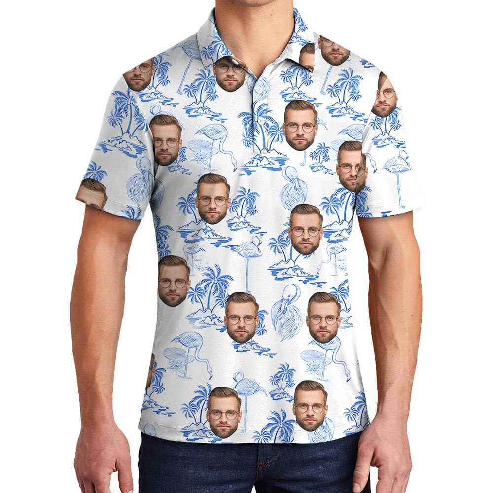 Blue Flamingo Beach Men's Polo Golf Shirt1