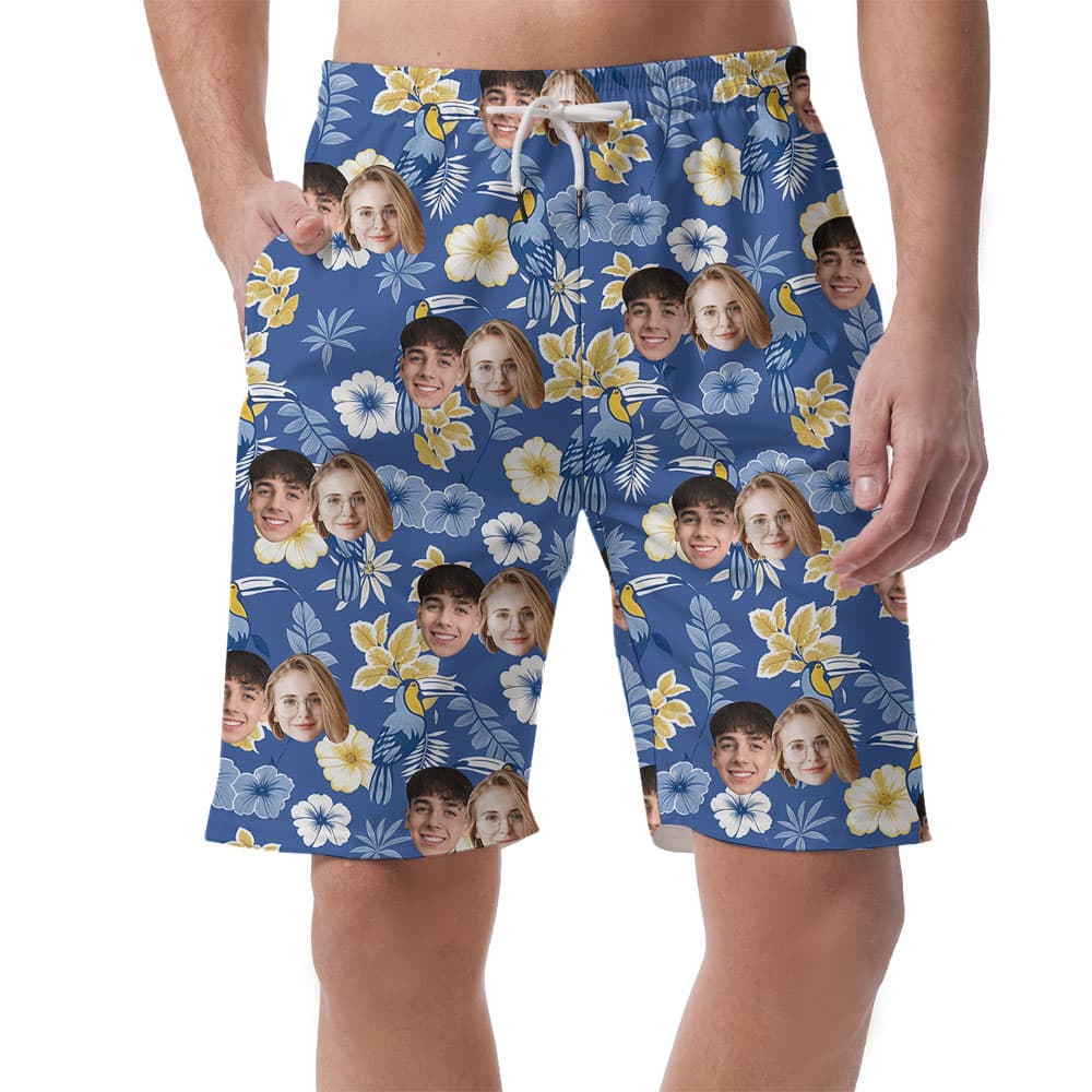 Blue Parrot Men's Casual Shorts With Multi Faces3
