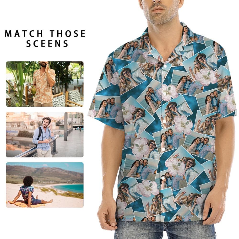 Blue Printed Hawaiian Shirts With Pictures
