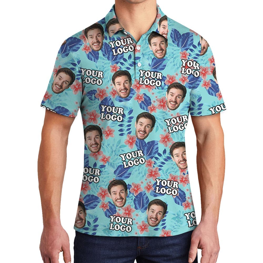 Blue Team Custom Polo Golf Shirt With Photos can be printed with your face and logo, perfect for team shirt with a cool and funny look