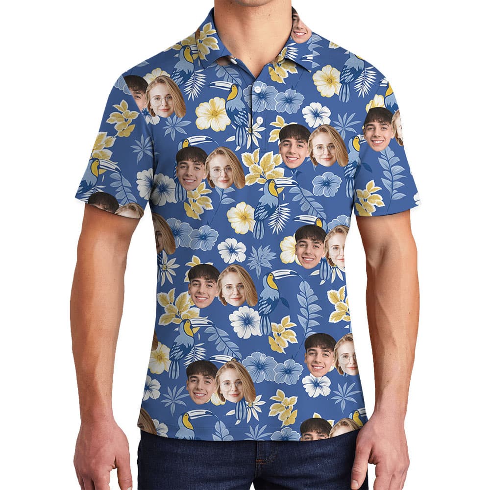Cool Blue Men's Collared Polo Shirt With Up To 5 Faces1