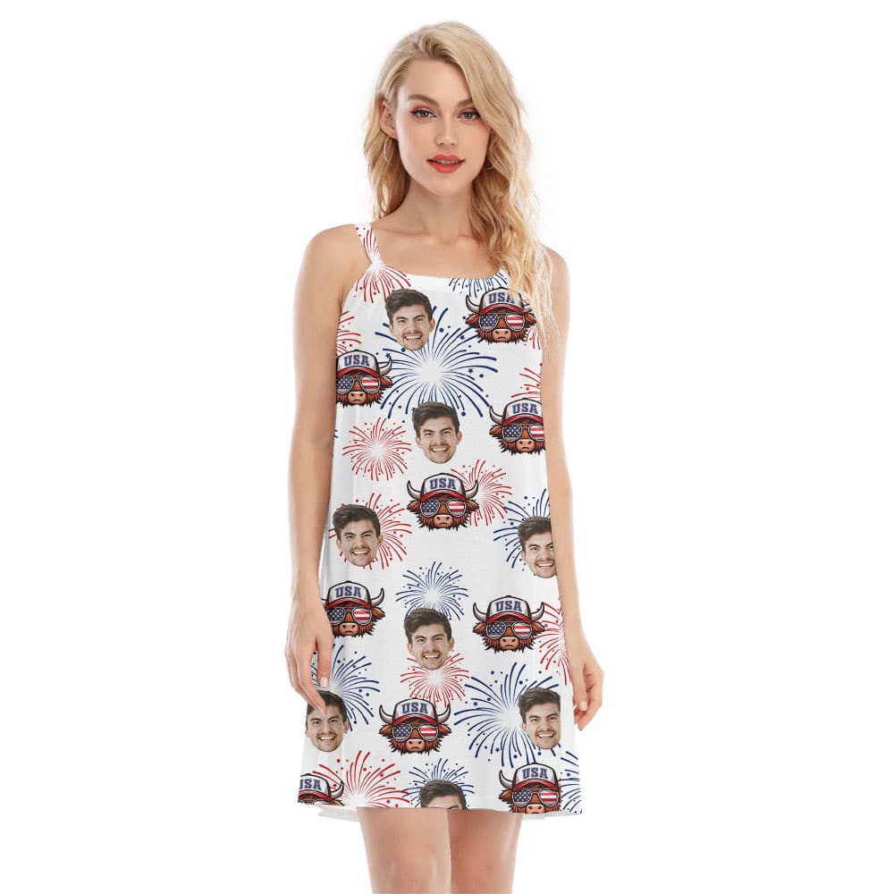 Cool Cow 4th Of July Women's Dress With Faces1