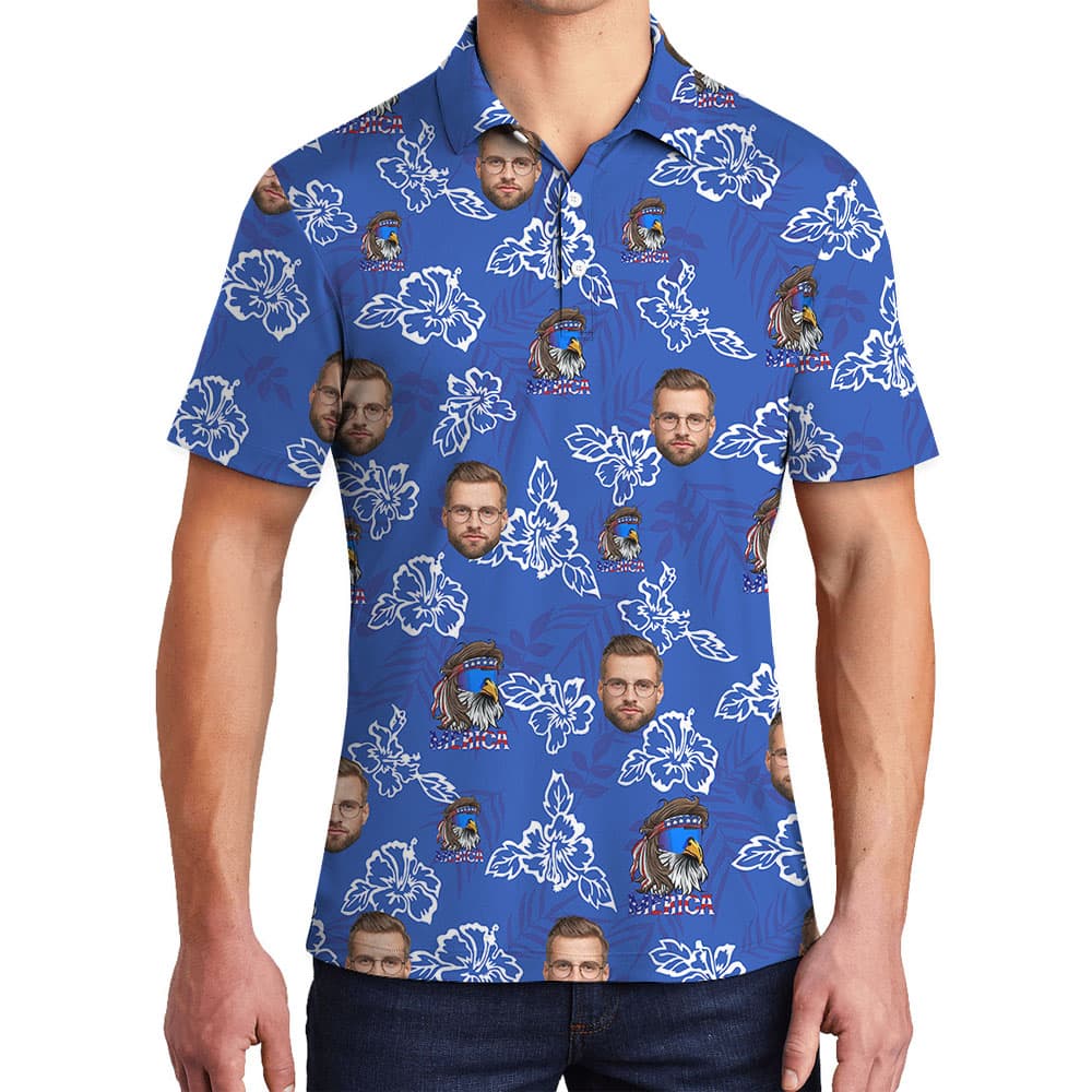 Cool Hibiscus American Eagle Golf Shirt With 5 Faces1