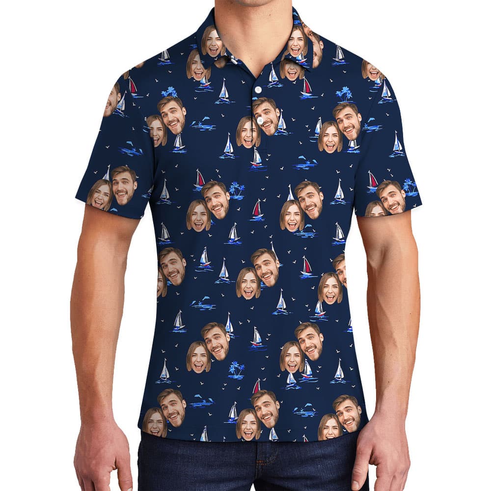 Couple Faces On Beach Golf Polo Shirt Navy1