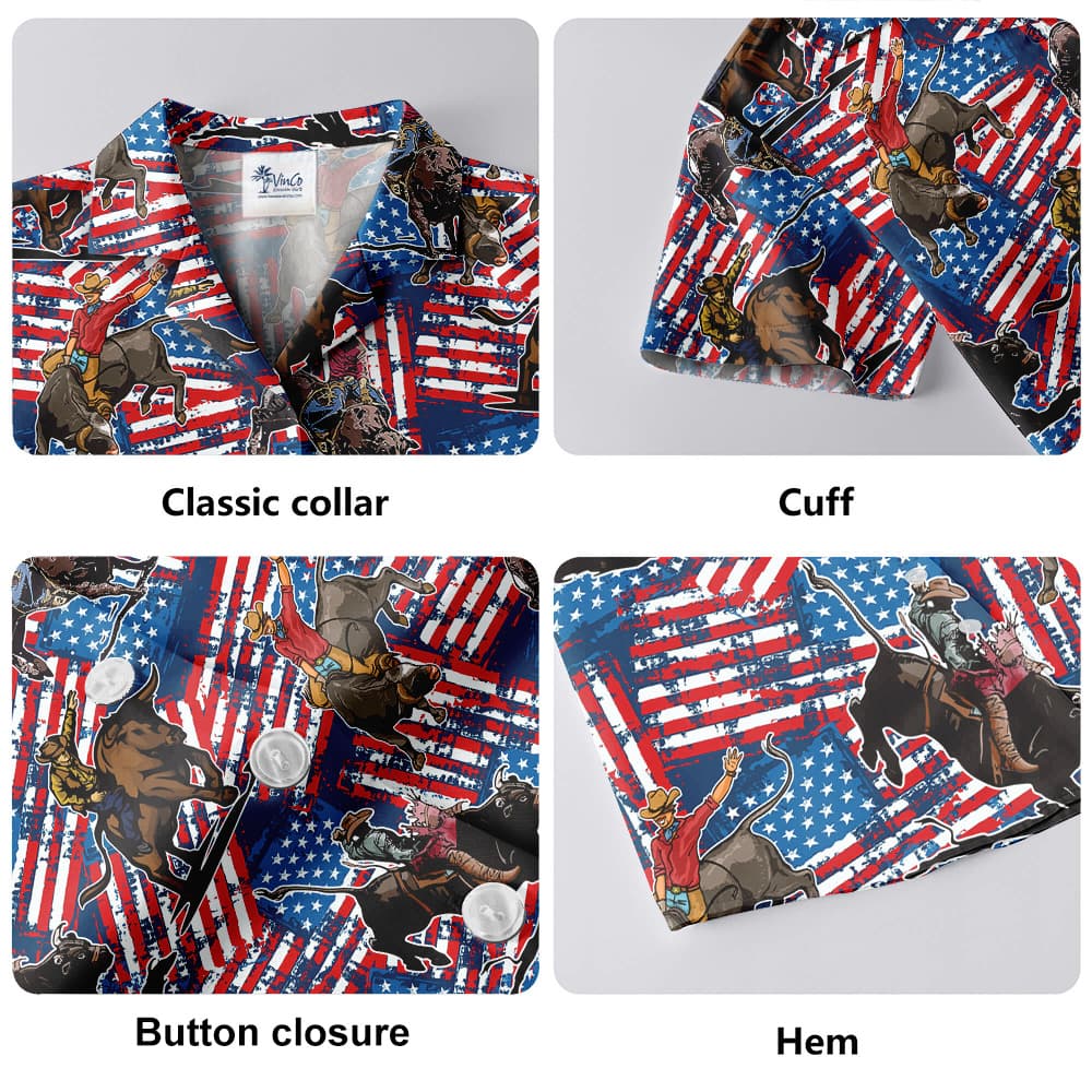 Cowboy Bull Riding Red White And Blue 4th Of July Hawaiian Shirt