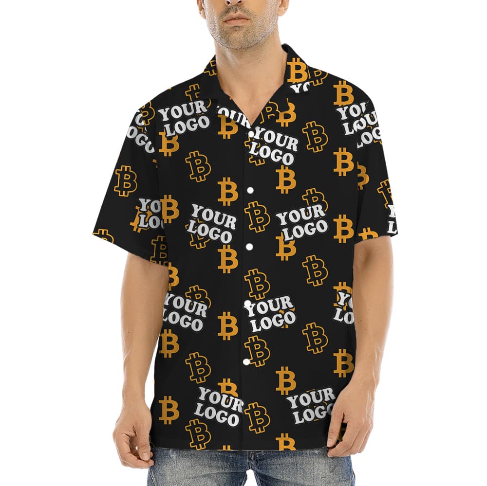 A Custom Aloha Shirt with Custom Logo on Cryptocurrency Themed