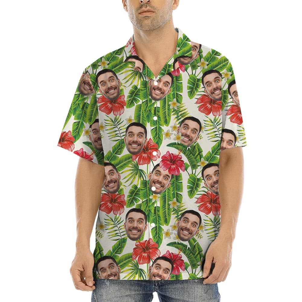 Custom 1-4 Faces Men Tropical Shirt Banana Leaf