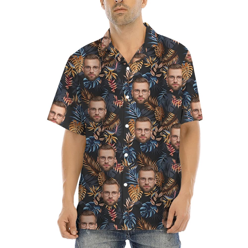 Custom 1-4 Faces Tropical Leaves Hula Shirt1