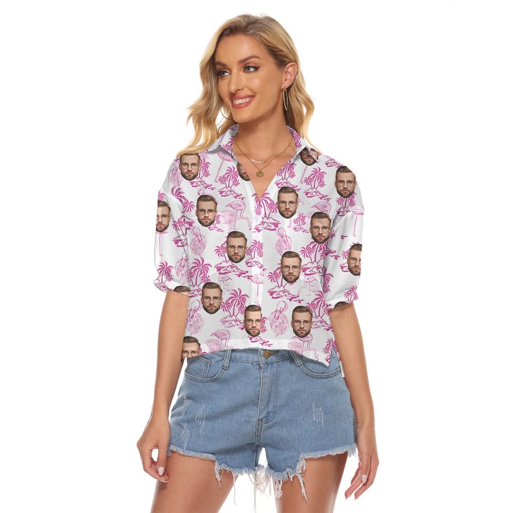Custom 1-4 Faces Women's Beach Hawaiian Pink Flaming1
