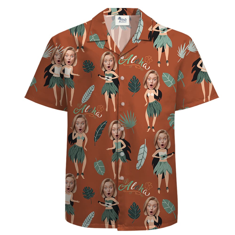 Orange Men utton Up Shirt with Custom Wife Face