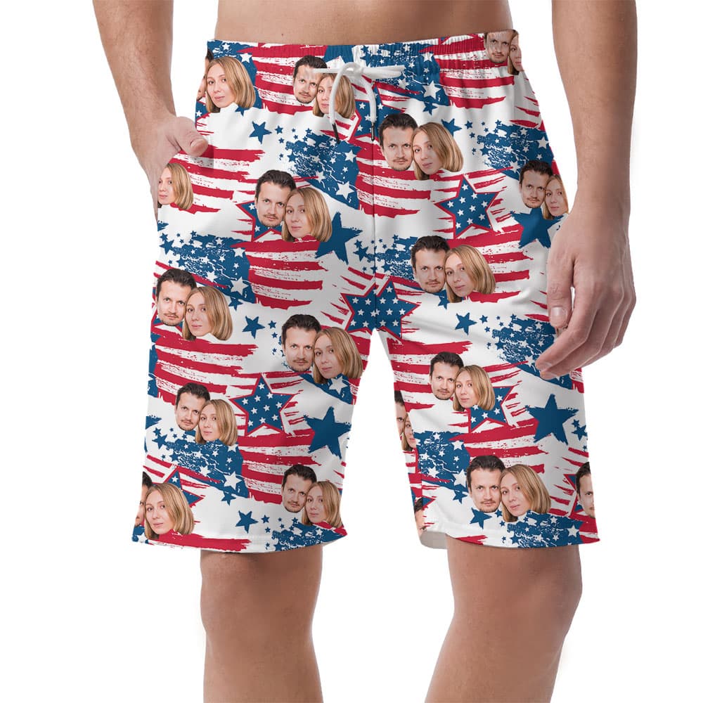 Custom 1-5 Faces American Flag Themed Shorts For Men4