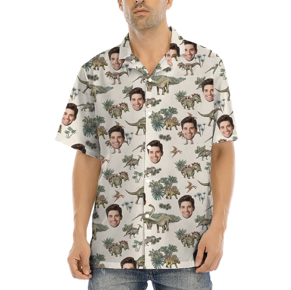 Custom 1-5 Faces Dinosaur Button Shirt