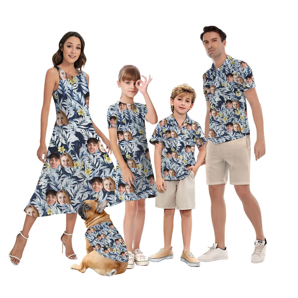 Custom 1-5 Faces Matching Family Hawaiian Outfits5