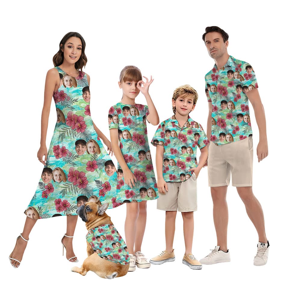 Custom 1-5 Faces Matching Hawaiian Shirt And Dress