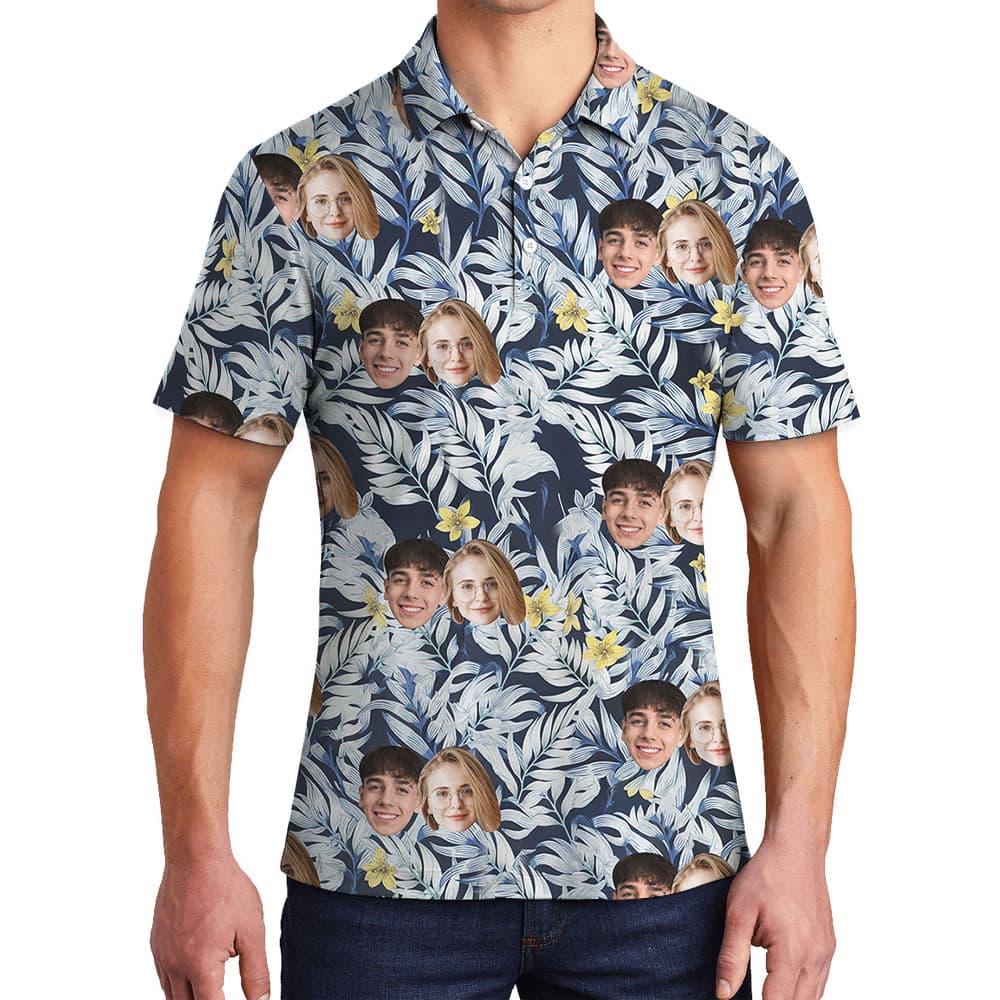 Custom 1-5 Faces Men's Polo Collared Shirt1