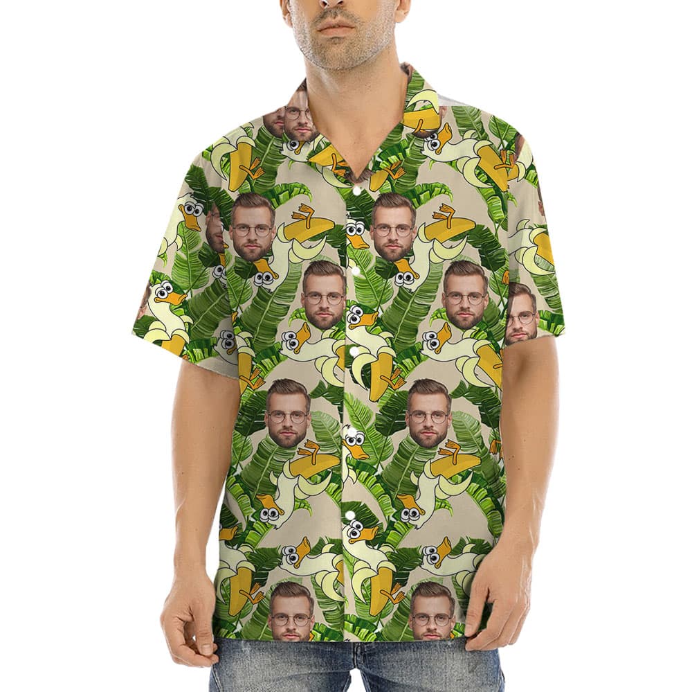 Custom 1-5 Faces Tropical Hawaiian Button Shirts With Banana Duck