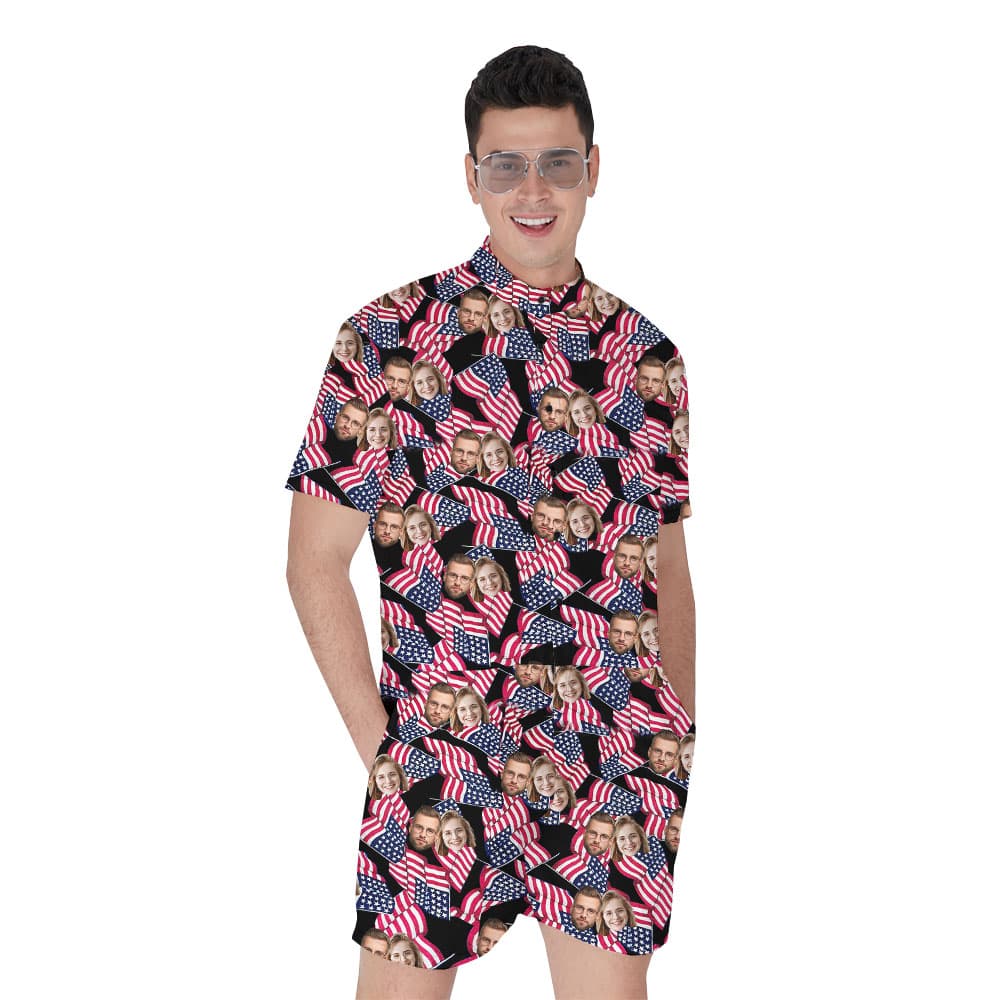Custom 1-5 Photo American Flag Romper For Male1