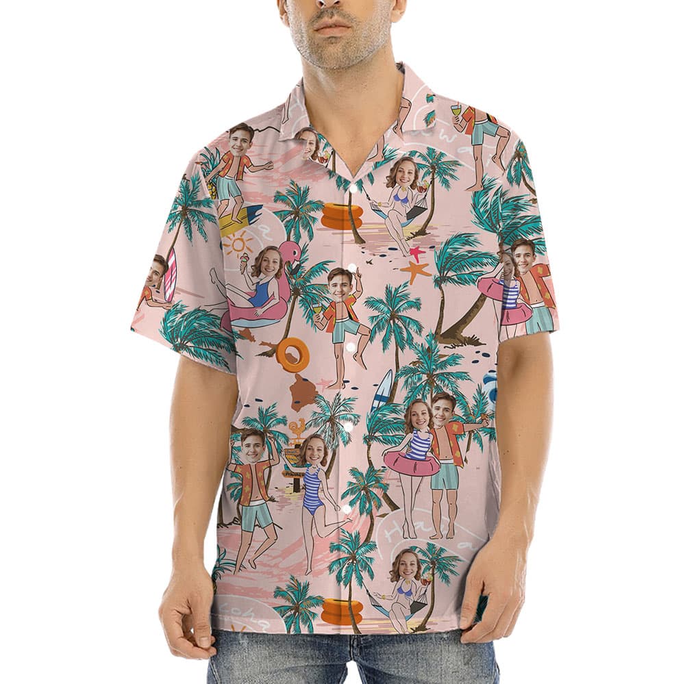 Custom 2 Faces Beach Hawaiian Shirt For Couples1