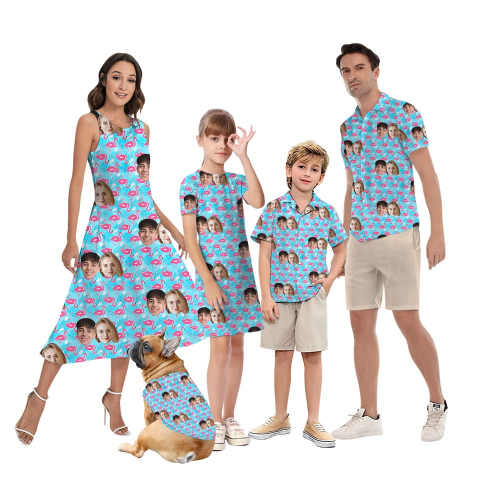 Custom 4 Pictures Matching Family Outfits With Flamingo1