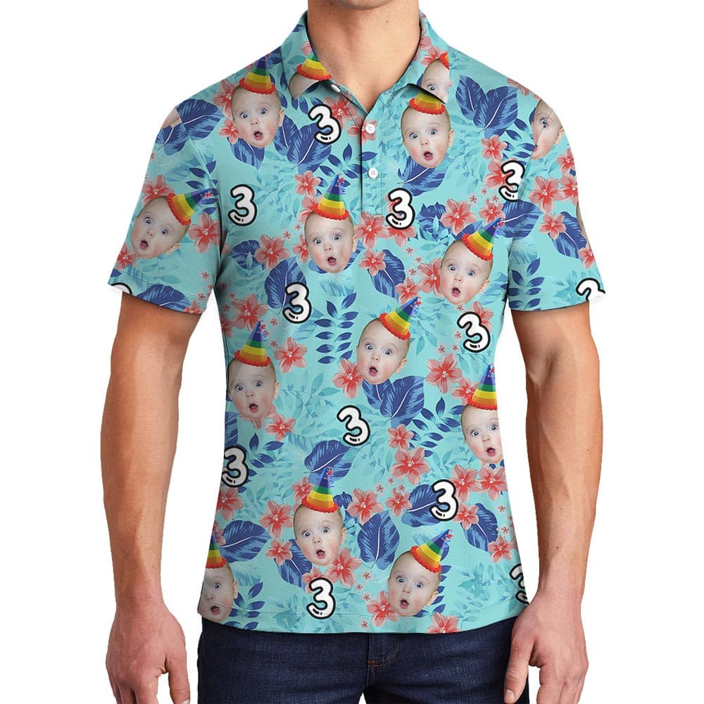 Custom Birthday Face Tropical Polo Shirt Mens