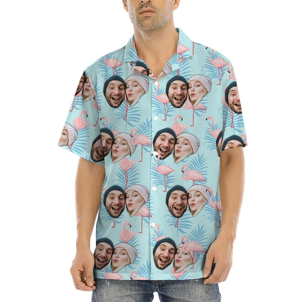 Custom Blue Hula Shirt For Men With Couple Face