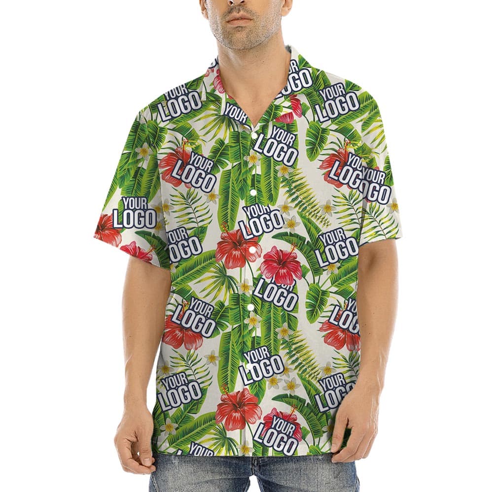 Custom Company Logo Tropical Banana Leaf Men's Aloha Shirt