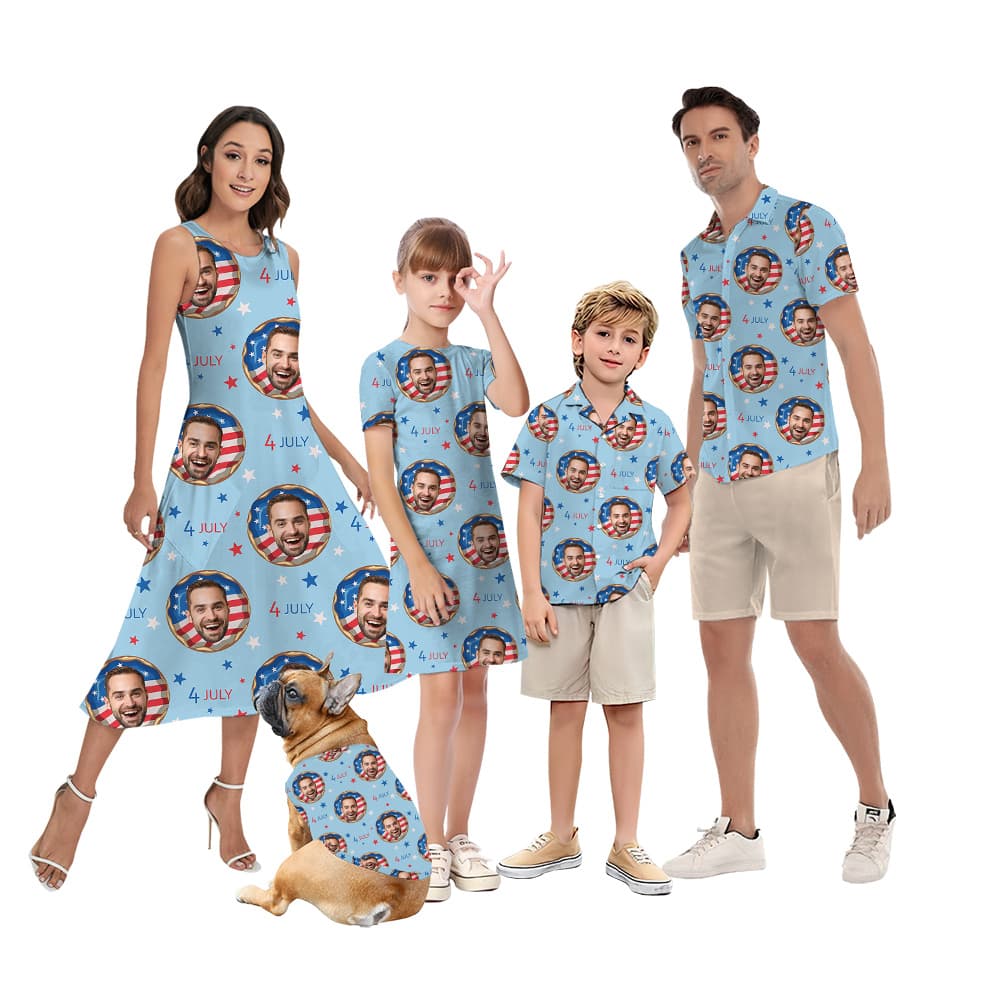 Custom Face American Flag Donut Matching Family Hawaiian Outfits