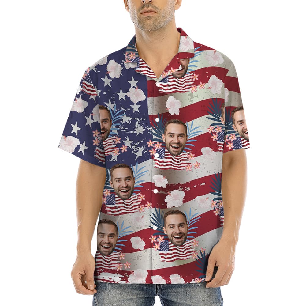 Custom Face American Flag Patriotic Hawaiian Shirt (2)